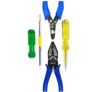 5 Pcs Home Tool Kit Set with Combination Pliers, Wire Cutter, Screwdrivers & Tester Multipurpose Household Repair Tool Set
