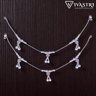 Vivastri Traditional Silver White Metal Payal Anklets Pair for Women & Girls [VIVA1018PYL]
