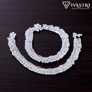 Vivastri Traditional Silver White Metal Payal Anklets Pair for Women & Girls [VIVA1024PYL]