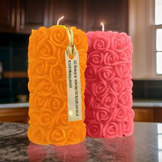 Rose Flower Shape Candle for Home Decor | Romantic Fragrance Candles | Smoke-Free Pillar Candle | Romantic Night (Pack of 2, Pink & Yellow)