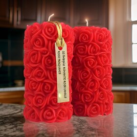 Rose Flower Shape Candle for Home Decor  Romantic Fragrance Candles  Smoke-Free Pillar Candle  Romantic Night (Pack of 2, Red)