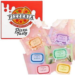 Set of Pizza Slice and Soap Shape Eraser Collection, 7 Pizza Slices and 6 Soap Shape Erasers, Educational Fun Stationery