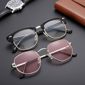 Vinsee Rectangular, Round Sunglasses (For Men & Women, Clear, Pink)