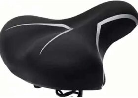 Comfort Bicycle Saddle, Wide Cushioned Seat, Black with Silver Trim