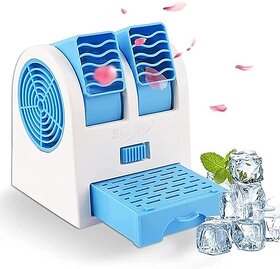 Portable Small Plastic Air Conditioner Water Cooler Mini Fan Dual Bladeless for Use in Car/Home/Office Multicolor