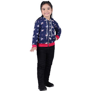 Kid Kupboard Cotton Girls Jacket, Dark Blue, Full-Sleeves, 6-7 Years KIDS8266