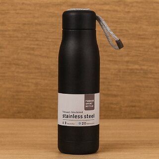 Stainless Steel Vacuum Insulated Water Bottle  500 ml  Hot  Cold Flask  Leak Proof  Travel Friendly  BLACK