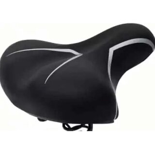 Comfort Bicycle Saddle, Wide Cushioned Seat, Black with Silver Trim