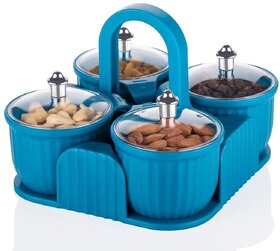 4 in 1 Dry Fruit Container Set with Stand  Handle  Plastic Multipurpose Masala  Snack Storage Jars with Transparent L