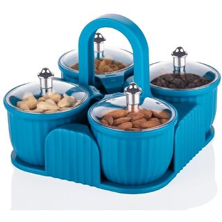 4 in 1 Dry Fruit Container Set with Stand  Handle  Plastic Multipurpose Masala  Snack Storage Jars with Transparent L