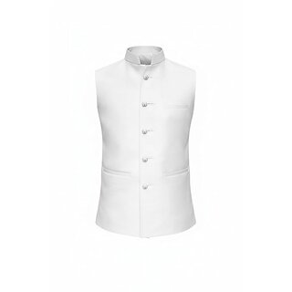 Aamir Enterprise Mens White Mandarin Collar Nehru Jacket (White)