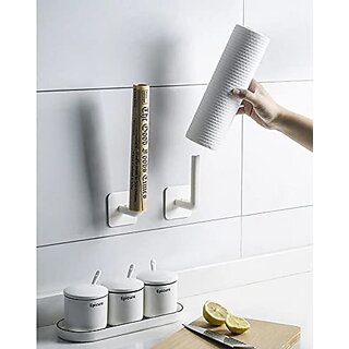 (Pack of 2) Self Adhesive Toilet Paper Roll Holder Under Wall Cabinets Towel Rack Bathroom Toilet Storage Rack Tissue Hanger Kitchen Bathroom Utility Hooks - ABS Plastic 2x80x93 White