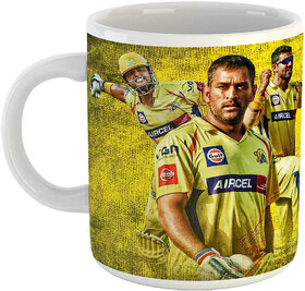 Dhoni Chennai Super Kings | White Ceramic with Handle | IPL - CSK Special , 350ml Ceramic Coffee Mug
