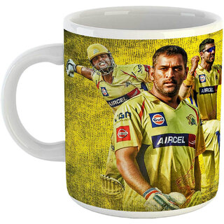 Dhoni Chennai Super Kings | White Ceramic with Handle | IPL - CSK Special , 350ml Ceramic Coffee Mug