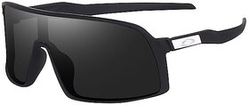 Mirrored Oversized Sports Sunglasses UV400 Anti-Glare for Outdoor Activities (Black)