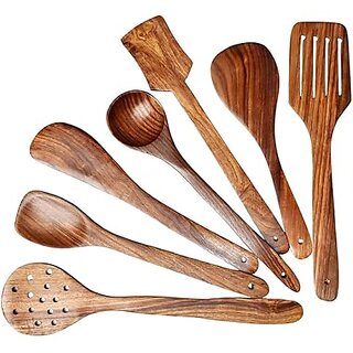 Wooden Serving and Cooking Spoons Wood Brown Spoons Kitchen Utensil - Pack of 6