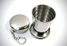Foldable Glass Compact Portable Folding Stainless Steel Travel Mug -Water Cup with Hanging Chain for Camping, Hiking  O