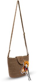 Ariya Kid's Sling Bag with Teddy Patch (4059 | Brown) PP & Cotton Blend, Handcrafted Lightweight Crossbody Bag for Girls, Stylish and Durable Purse for School, Travel & Daily Use
