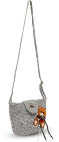 Ariya Kid's Sling Bag with Teddy Patch (4059 | Light Gray) PP & Cotton Blend, Handcrafted Lightweight Crossbody Bag for Girls, Stylish and Durable Purse for School, Travel & Daily Use