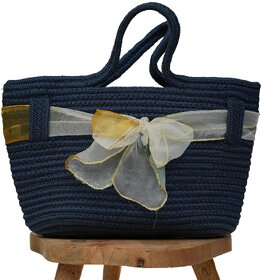 Ariya Women's Handbag with Decorative Sheer Bow (4071 | Blue) Handcrafted PP & Cotton Blend Shoulder Purse, Perfect for Ladies & Girls, Lightweight Tote Bag for Daily, Casual, Travel