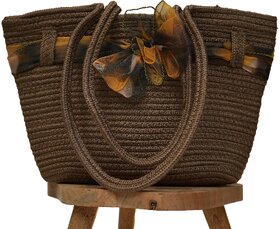 Ariya Women's Handbag with Decorative Sheer Bow (4071 | Brown) Handcrafted PP & Cotton Blend Shoulder Purse, Perfect for Ladies & Girls, Lightweight Tote Bag for Daily, Casual, Travel