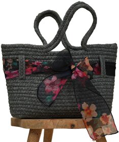 Ariya Women's Handbag with Decorative Sheer Bow (4071 | Gray) Handcrafted PP & Cotton Blend Shoulder Purse, Perfect for Ladies & Girls, Lightweight Tote Bag for Daily, Casual, Travel
