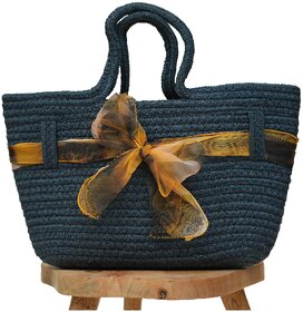 Ariya Women's Handbag with Decorative Sheer Bow (4071 | Navy Blue) Handcrafted PP & Cotton Blend Shoulder Purse, Perfect for Ladies & Girls, Lightweight Tote Bag for Daily, Casual, Travel