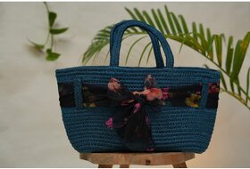 Ariya Women's Handbag with Decorative Sheer Bow (4071 | Royal Blue) Handcrafted PP & Cotton Blend Shoulder Purse, Perfect for Ladies & Girls, Lightweight Tote Bag for Daily, Casual, Travel