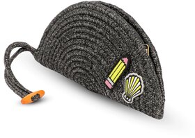 ARIYA Stylish Unique Handmade Dark Grey (PP & Cotton Blend) Clutch Bag with Sticker, Perfect for Parties, Weddings & Everyday Outings
