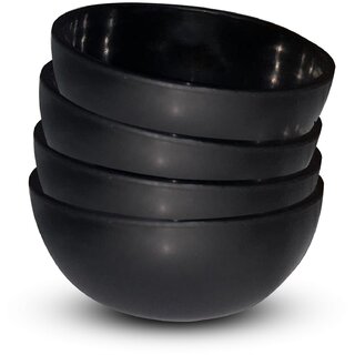 Ariya Melamine Mango Batti Bowl Set (582-Black | Set of 4) Perfect for Serving Soup, Noodles, Cereal, Oatmeal, Pasta, Dishwasher & Microwave Safe Bowls for Home, Office, Parties, Restaurants & Cafe