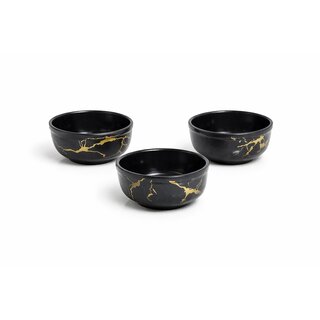 Ariya 4.5 Inch Melamine Soup Bowls Set of 3 (350 ml)  Black///Gold  Serving Bowls for Soup, Salad, Noodles, Pasta, Oatmeal  Durable  Stylish Dinnerware for Daily  Special Use