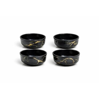 Ariya 4.5 Inch Melamine Soup Bowls Set of 4 (350 ml) | Black///Gold | Serving Bowls for Soup, Salad, Noodles, Pasta, Oatmeal | Durable & Stylish Dinnerware for Daily & Special Use