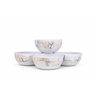 Ariya 4.5 Inch Melamine Soup Bowls Set of 4 (350 ml)  White///Gold///Black  Serving Bowls for Soup, Salad, Noodles, Pasta, Oatmeal  Durable  Stylish Dinnerware for Daily  Special Use