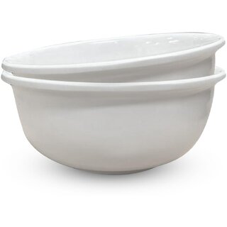 Ariya Melamine Ring Bowl Set (596-White | Set of 2) Perfect for Serving Soup, Noodles, Cereal, Oatmeal, Pasta, Salads, Dishwasher & Microwave Safe Bowls for Home, Office, Parties, Restaurants