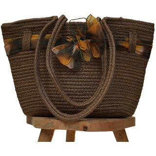 Ariya Women's Handbag with Decorative Sheer Bow (4071 | Brown) Handcrafted PP & Cotton Blend Shoulder Purse, Perfect for Ladies & Girls, Lightweight Tote Bag for Daily, Casual, Travel