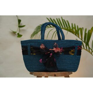 Ariya Women's Handbag with Decorative Sheer Bow (4071 | Royal Blue) Handcrafted PP & Cotton Blend Shoulder Purse, Perfect for Ladies & Girls, Lightweight Tote Bag for Daily, Casual, Travel