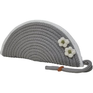 ARIYA Stylish Unique Handmade Grey & White Line (PP & Cotton Blend) Clutch Bag with 2 Flower, Perfect for Parties, Weddings & Everyday Outings
