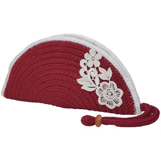 ARIYA Stylish Unique Handmade Red & White Line (PP & Cotton Blend) Clutch Bag with Flower, Perfect for Parties, Weddings & Everyday Outings