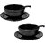 Ariya Melamine Soup Bowl Set (Black  Pack of 2 Sets) with Saucer  Spoon, Microwave  Dishwasher Safe Bowls for Soup, Noodles, Cereal, Oatmeal, Pasta, Stain-Free Serving Set for All Occasions