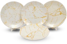 Ariya 10.5 Inches Melamine Dinner Plate Set of 4 (White-Gold) Microwave & Dishwasher Safe Dinnerware, Round Full Serving Plate Set for Snacks, Breakfast, Lunch, Dinner, Break Resistant, All Occasions