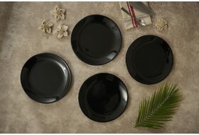 ARIYA 10.5 Inches Melamine Dinner Plate Set of 4 (Black) Microwave  Dishwasher Safe Dinnerware, Round Full Serving Plate Set for Snacks, Breakfast, Lunch, Dinner, Break Resistant, All Occasions