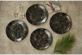 Ariya 10.5 Inches Melamine Dinner Plate Set of 4 (Black-Gold) Microwave & Dishwasher Safe Dinnerware, Round Full Serving Plate Set for Snacks, Breakfast, Lunch, Dinner, Break Resistant, All Occasions
