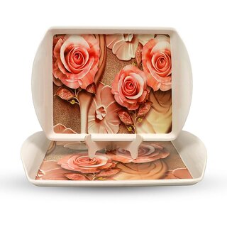Ariya Pure Melamine Rectangular Handy Tray Set of 2 (Blush Petals) | Durable, Break Resistant & Dishwasher Safe | Elegant Serving Trays for Tea, Snacks, Drinks & Everyday Use at Home & Parties