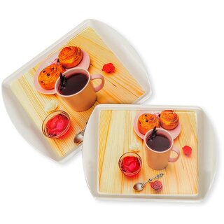 Ariya Pure Melamine Rectangular Handy Tray Set of 2 (Coffee Moments) | Durable, Break Resistant & Dishwasher Safe | Elegant Serving Trays for Tea, Snacks, Drinks & Everyday Use at Home & Parties