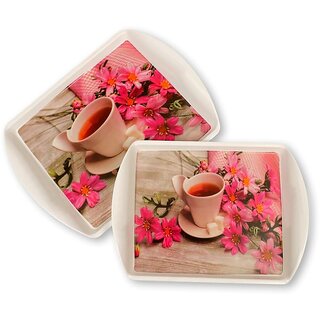 Ariya Pure Melamine Rectangular Handy Tray Set of 2 (Blossom Tea) | Durable, Break Resistant & Dishwasher Safe | Elegant Serving Trays for Tea, Snacks, Drinks & Everyday Use at Home & Parties