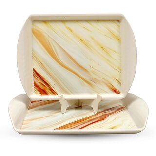 Ariya Pure Melamine Rectangular Handy Tray Set of 2 (Golden Mirage) | Durable, Break Resistant & Dishwasher Safe | Elegant Serving Trays for Tea, Snacks, Drinks & Everyday Use at Home & Parties