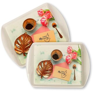 Ariya Pure Melamine Rectangular Handy Tray Set of 2 (Sunrise Delight) | Durable, Break Resistant & Dishwasher Safe | Elegant Serving Trays for Tea, Snacks, Drinks & Everyday Use at Home & Parties