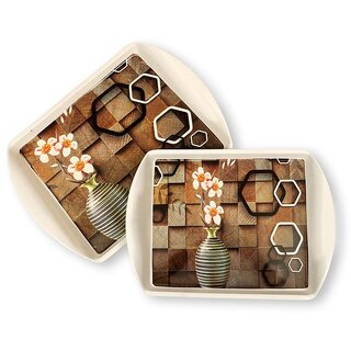 Ariya Pure Melamine Rectangular Handy Tray Set of 2 (Rustic Bloom) | Durable, Break Resistant & Dishwasher Safe | Elegant Serving Trays for Tea, Snacks, Drinks & Everyday Use at Home & Parties