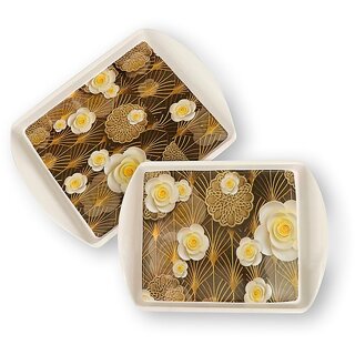 Ariya Pure Melamine Rectangular Handy Tray Set of 2 (Cozy Maple) | Durable, Break Resistant & Dishwasher Safe | Elegant Serving Trays for Tea, Snacks, Drinks & Everyday Use at Home & Parties