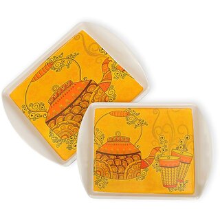 Ariya Pure Melamine Rectangular Handy Tray Set of 2 (Chai Time) | Durable, Break Resistant & Dishwasher Safe | Elegant Serving Trays for Tea, Snacks, Drinks & Everyday Use at Home & Parties